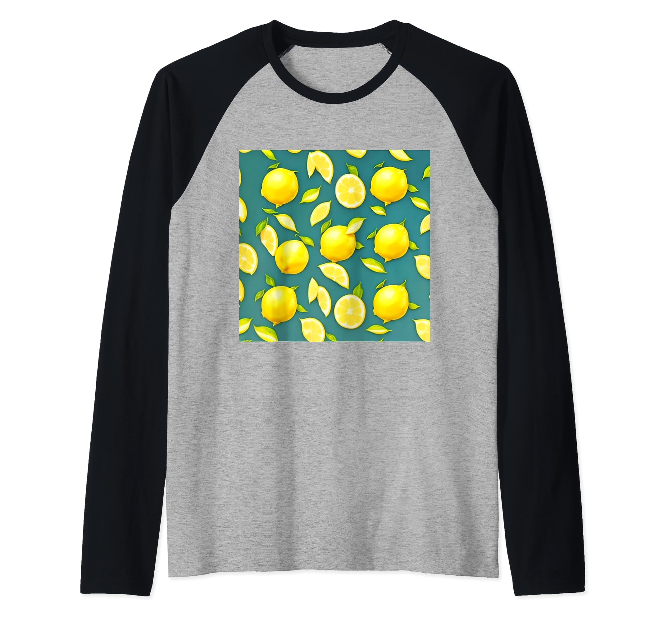 Lemons Pattern Textile Raglan Baseball Tee