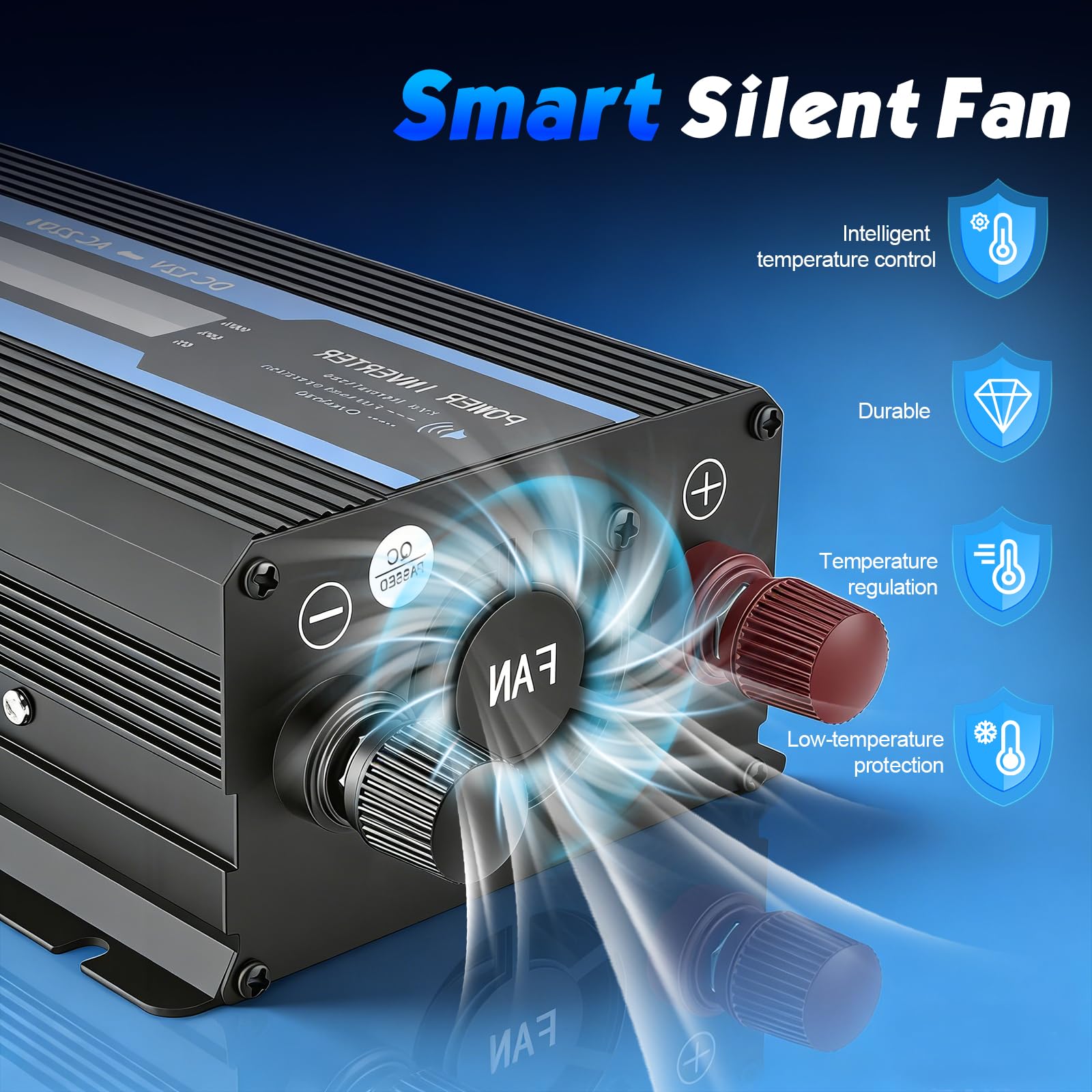 2000W Power Inverter 12V to 240V with LCD Display, 2 UK Sockets & USB Port, Modified Sine Wave Car Inverter for Camping, RV, Truck, Home Use – High Efficiency >95%, Safety Protections (Blue) — view 7