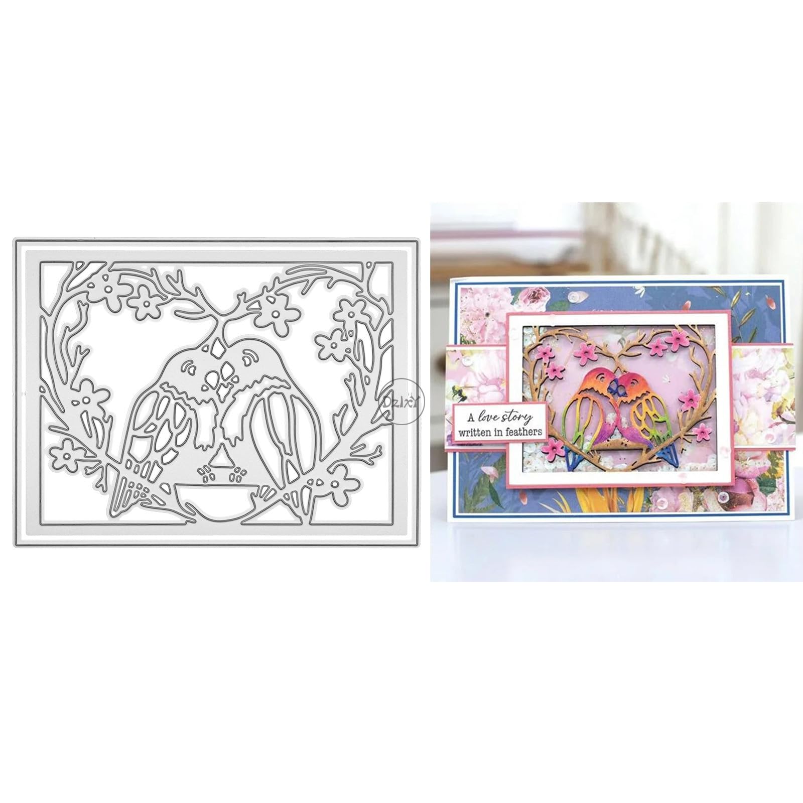 DzIxY Hollow Heart Bird Background Metal Cutting Dies for Card Making Kit Embossing Paper Die Cuts Set Scrapbook Stencils Supplies Machine Templates