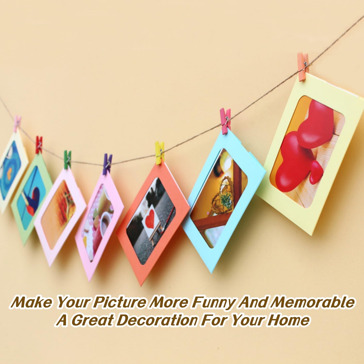 30Pc Paper Photo Frame, Paper Picture Frames, Hanging Paper Photo Frame Set, Colorful Paper Picture Frames, With Mini Wooden Clamps And Twine 63 Pieces In Total For Party Wall Decoration (10 Color) - Image 3