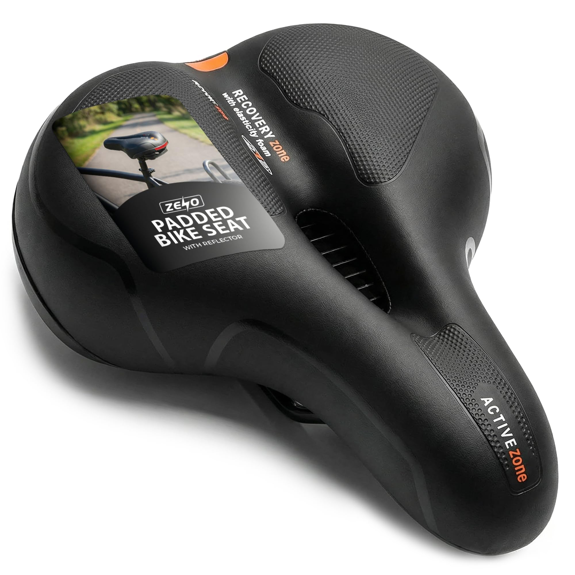 ZENO Gel Bike Seat Cushion | Waterproof Wide Bicycle Saddle | Comfortable PU Leather Saddle | Suitable for MTB, Folding, Road, Spinning & Exercise Bikes
