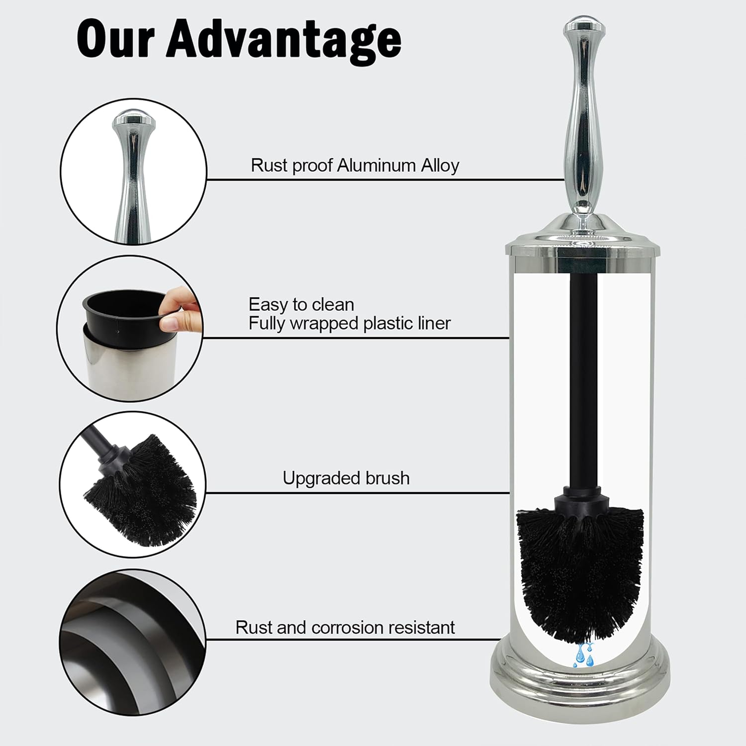 Chrome Silver Metal Toilet Bowl Brush with Handle Lid Holder, Durable Bathroom Cleaning Tool for Easy Toilet Maintenance, Bathroom Toilet Brush for Efficient Cleaning and Hygiene