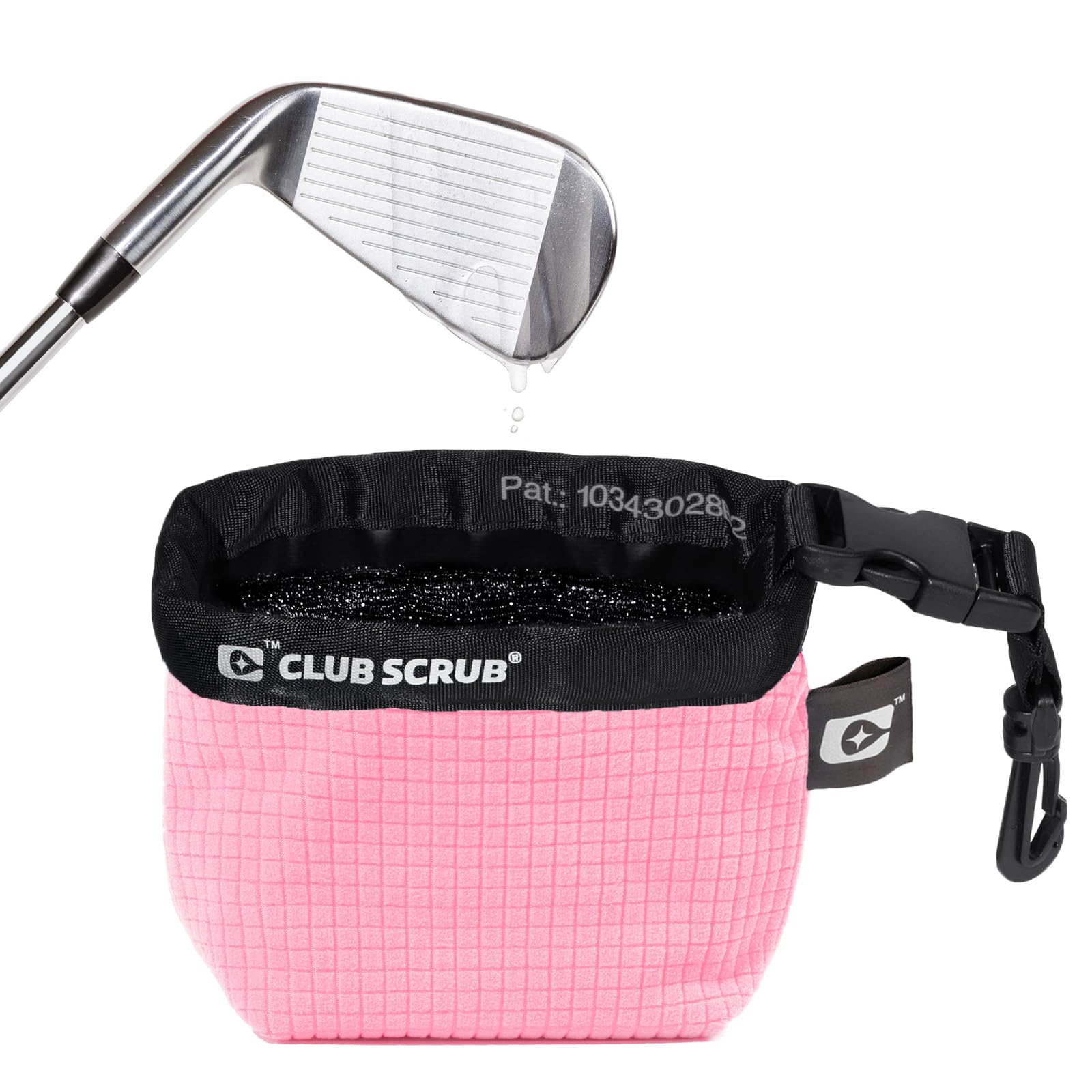 Club Scrub Golf Club and Golf Ball Cleaning Bag, Waterproof Clean Face Technology Liner, Perfectly Dry Microfiber Exterior, Detachable Clip, Machine Washable, Cleans Club Grooves, Pink Pro — image 1
