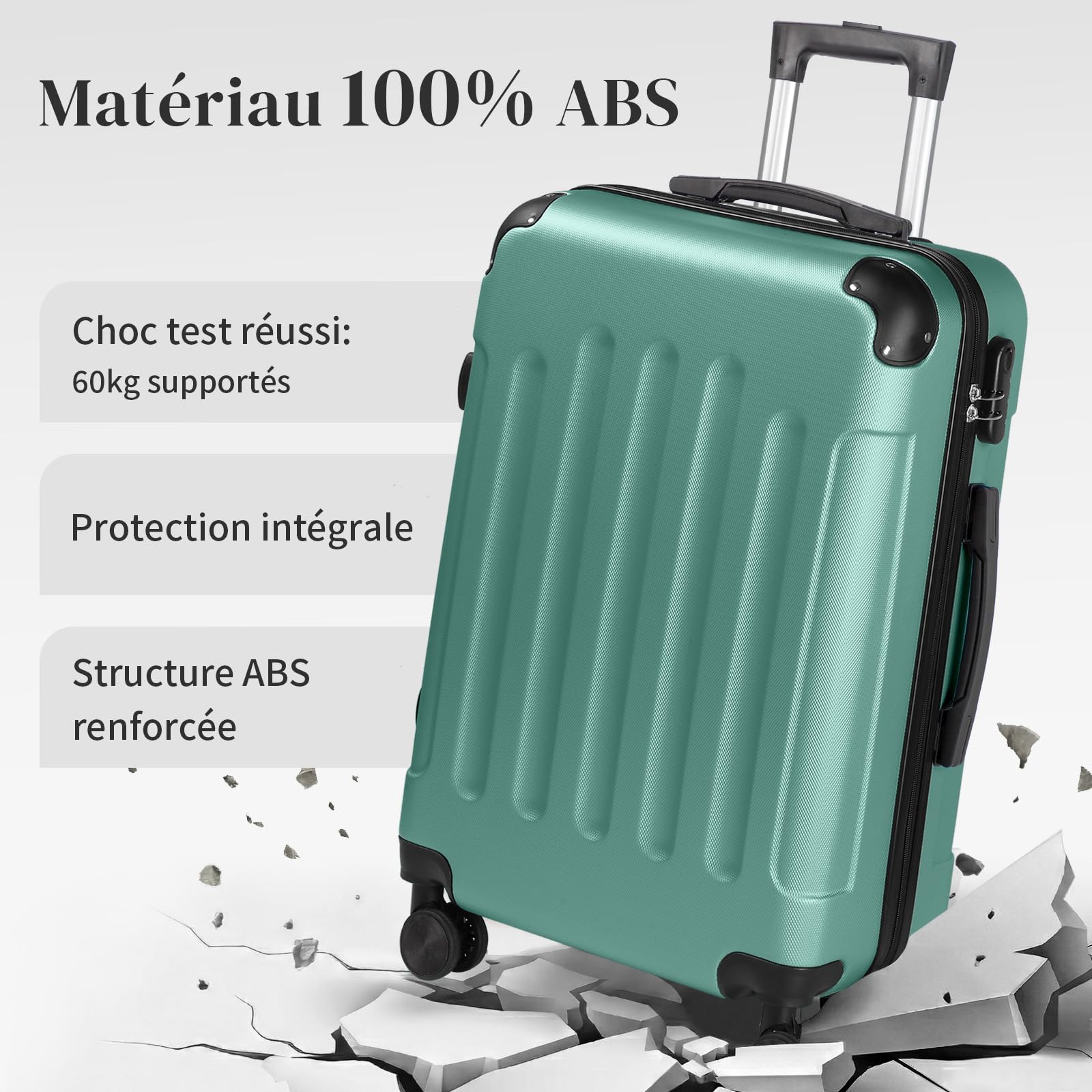 LEADZM Set de 5 Valises avec Vanity Case, Valise Cabine & Grande Taille avec Renforts d'angle, Valise Soute Ridide en ABS, Bagages Cabine (Turquoise)