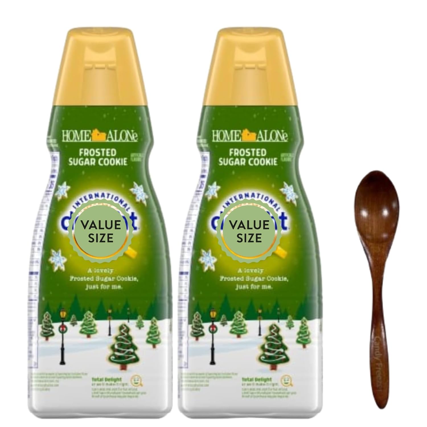 Frosted Sugar Cookie Liquid Coffee Creamer.- Two (2) 32 fl oz Bottles of Smooth & Creamy Delightful Coffee Creamer and Candy Freezer Wooden Spoon (Frosted Sugar Cookie) - Wooden Spoon