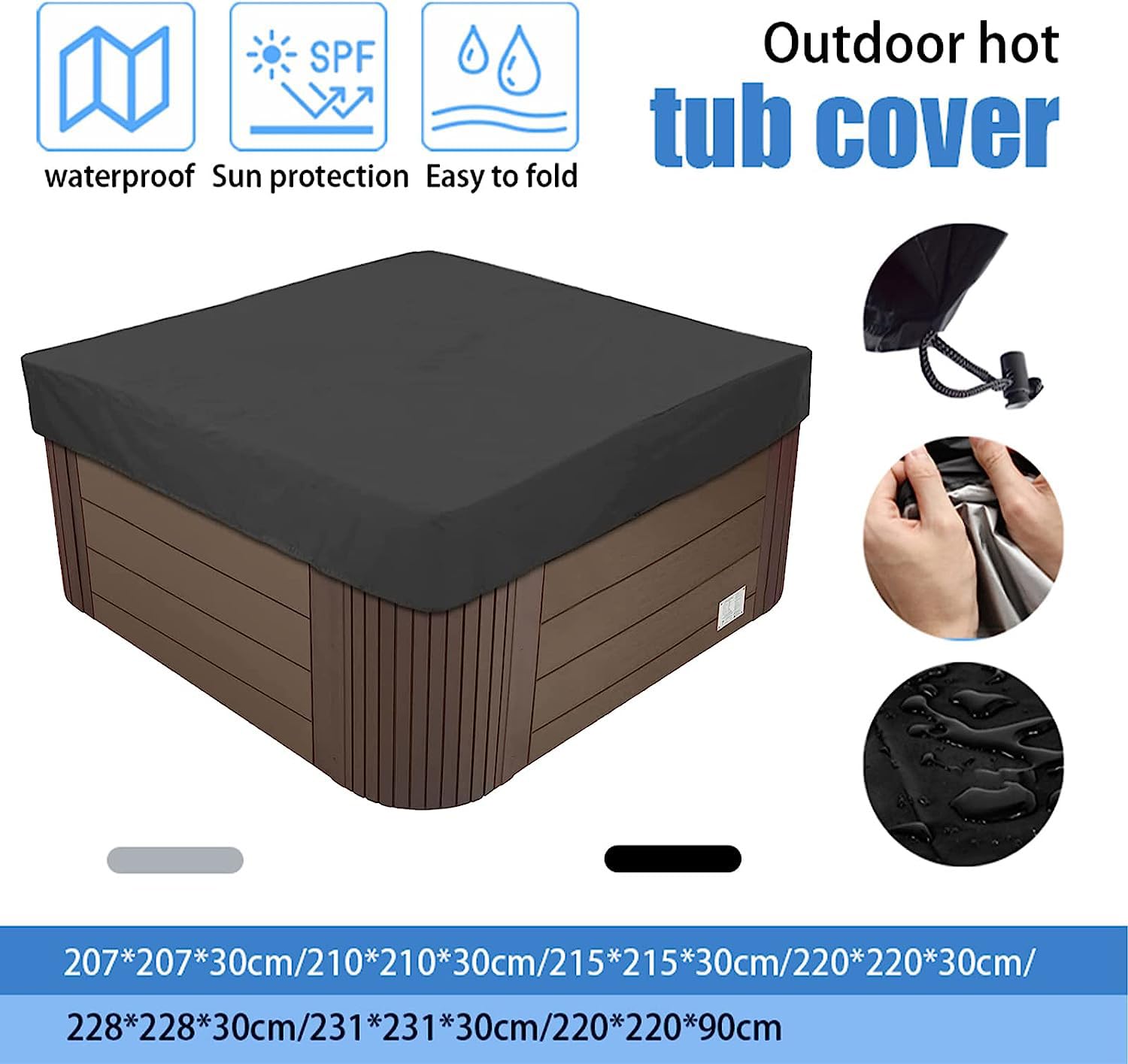 Copertura per Vasca idromassaggio di Alta qualità, 210D Oxford Outdoor Spa Copertura Superiore Copertura Antipolvere Impermeabile Protezione UV Copertura Spa,Grigio,240 * 240 * 85cm