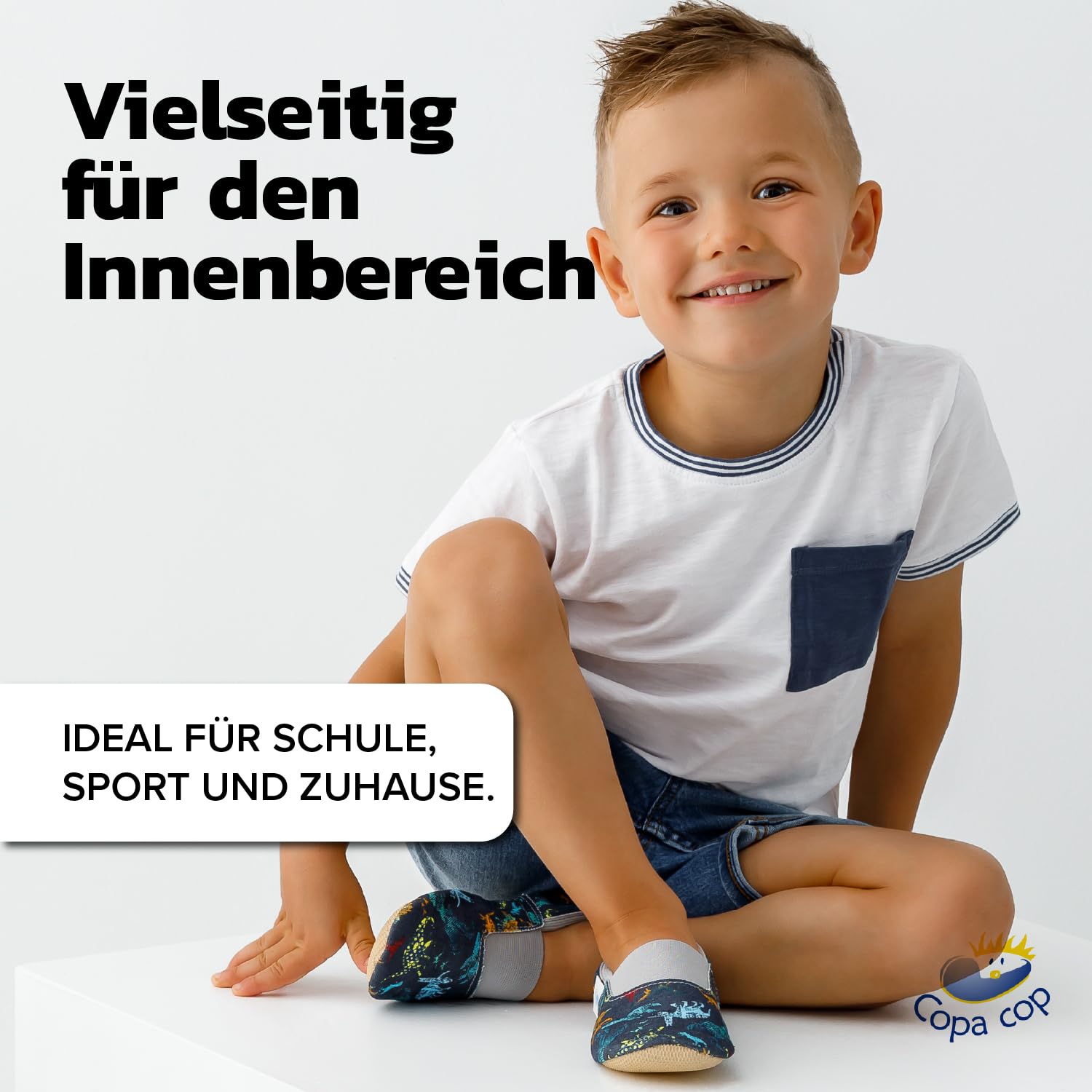 Turnschläppchen Jungen – Gymnastikschuhe Jungen aus 100% Baumwolle – rutschfeste Hausschuhe Kinder extrabreit mit Elastischem Einsatz und Gummisohle