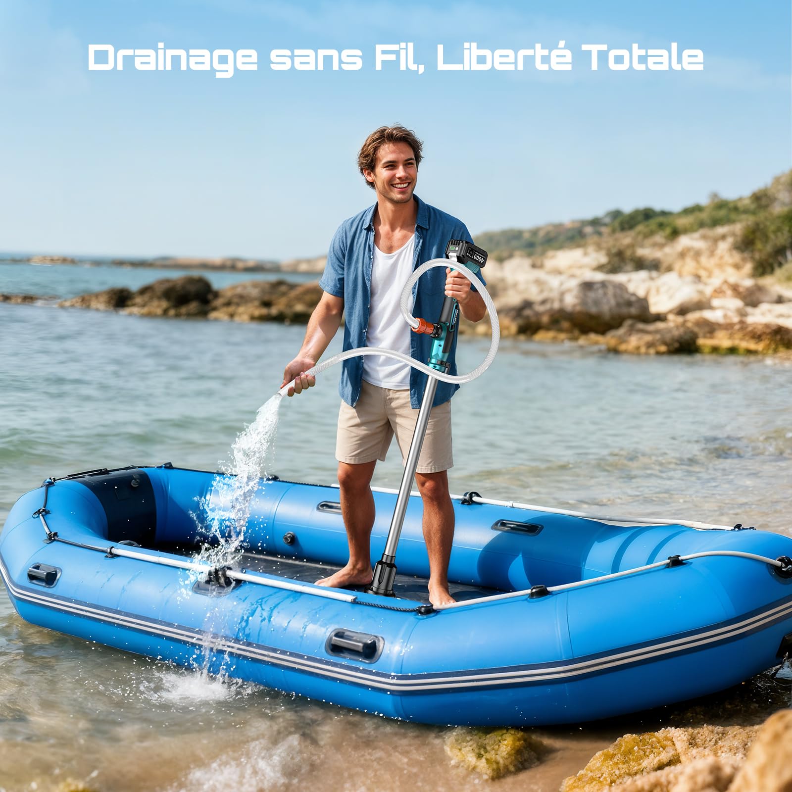 SEESII Pompe de Transfert d'Eau Sans Fil, avec Batterie 4000mAh 21V et Chargeur, 720GPH, Hauteur de Refoulement de 32 Pieds, Pompe Portative avec Sortie de 3/4 Pouce pour Vidange de Piscine/Jardin