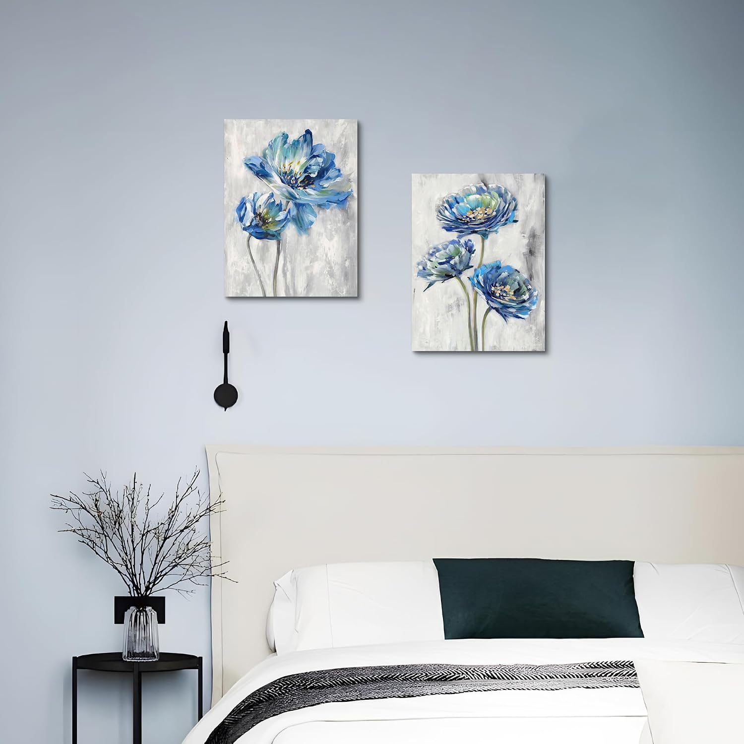 Color Play Blue Flower Canvas Wall Art: Bathroom Bedroom Abstract Lotus Floral Painting Picture 2 Piece Modern Botanical Nature Giclee Print Artwork for Living Room Home Decor Ready to Hang