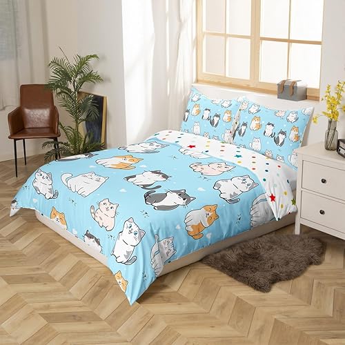 Miniatura 8 de Erosebridal Juego de ropa de cama para niños y gatos, funda de edredón tamaño individual, funda de edredón de gatito arco iris, juegos de cama