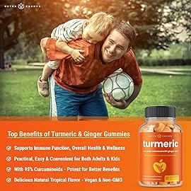 NutraChamps Turmeric Gummies for Adults & Kids with Ginger & Black Pepper Extract, 95% Curcuminoids, Vegan Natural Curcumin Joint Support Supplement, Tumeric Gummy Supplements