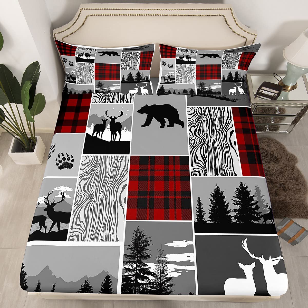 Rustic Deer Bed Sheet For Boys Hunting Bear Moose Fitted | Desertcart  Seychelles, image size:1200x1200