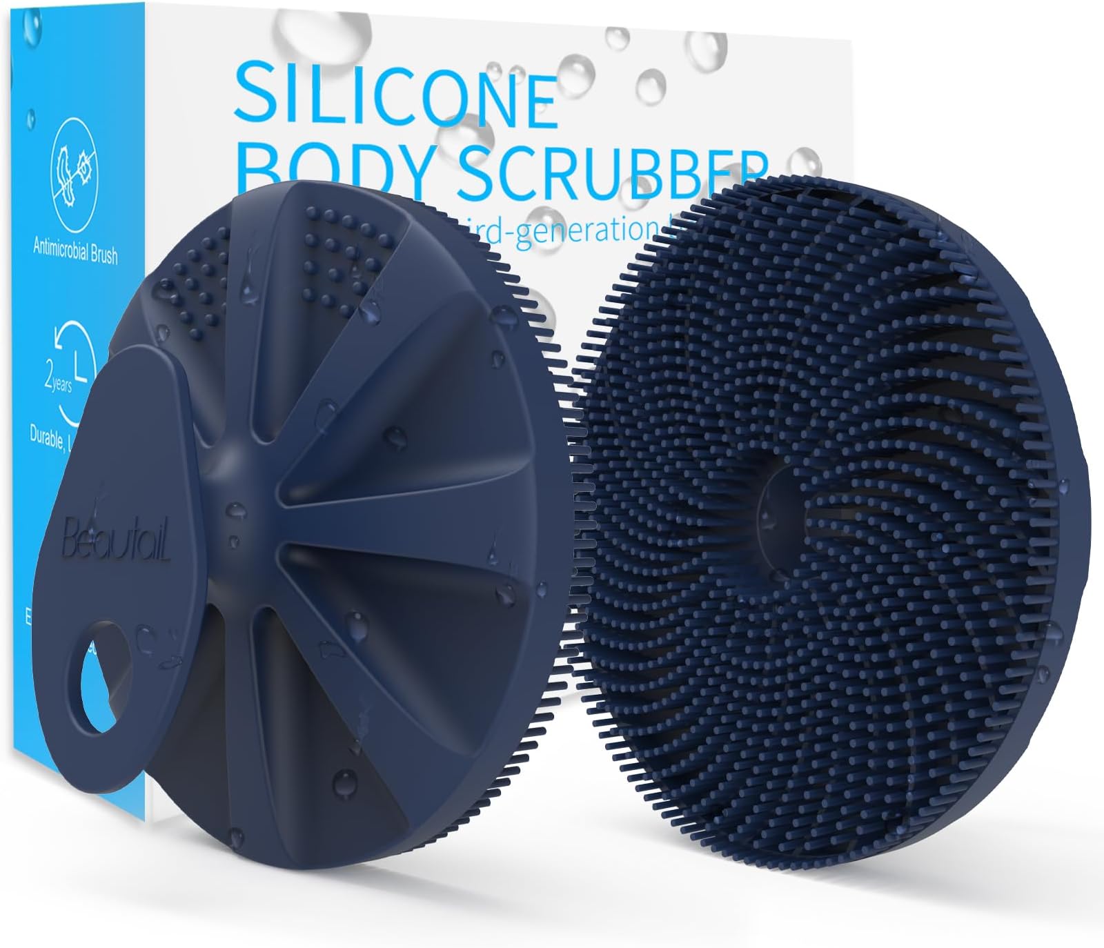 BEAUTAIL Silicone Body Scrubber, Upgrade 3rd Gen Shower Bath Brush, Lather Nicely, Soft Massage Body, More Hygienic Than Loofah, Gentle Exfoliating for Sensitive Skin, 1 Pack, Dark BlueRecycled Claim Standard BlendedGlobal Recycled StandardGlobal Recycled StandardGlobal Recycled Standard