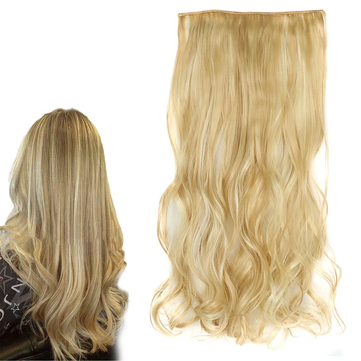 prinfantasy Hair Pieces for Women - Real Hair Clip in Extensions, Curly, Full, 24Inch Blonde Mixed Ombre, MW249