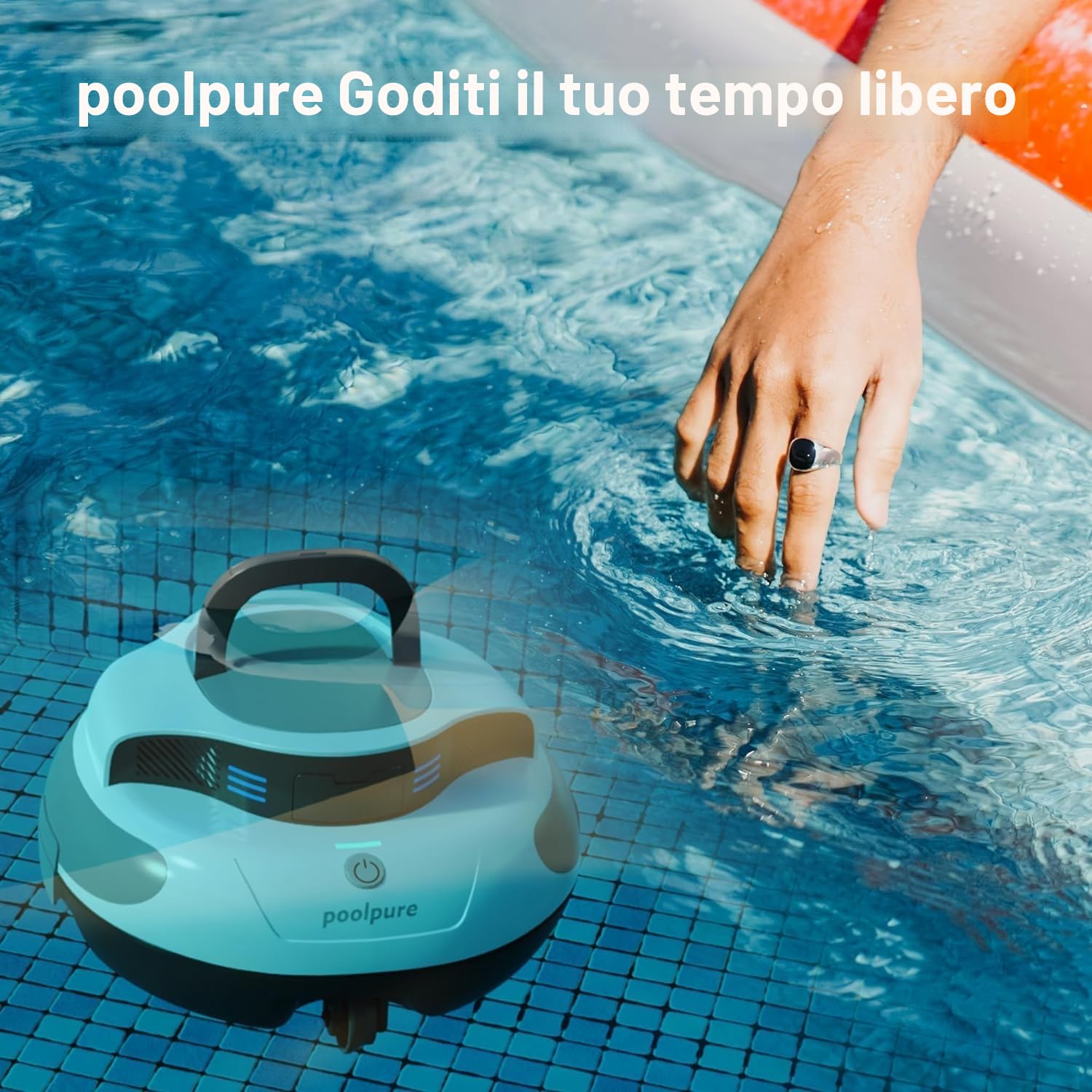 POOLPURE Aspirapolvere per piscina, batteria da 5000 mAh, doppio motore, indicatori LED, funzione self-Parking, IPX8, impermeabile, robot da piscina senza fili per piscine piatte da 90 m²