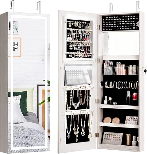 Miniatura 8 de Giantex Armario de joyería montado en la puerta de pared armario de joyería con cerradura con espejo de pantalla completa de 475 pulgadas de alto x