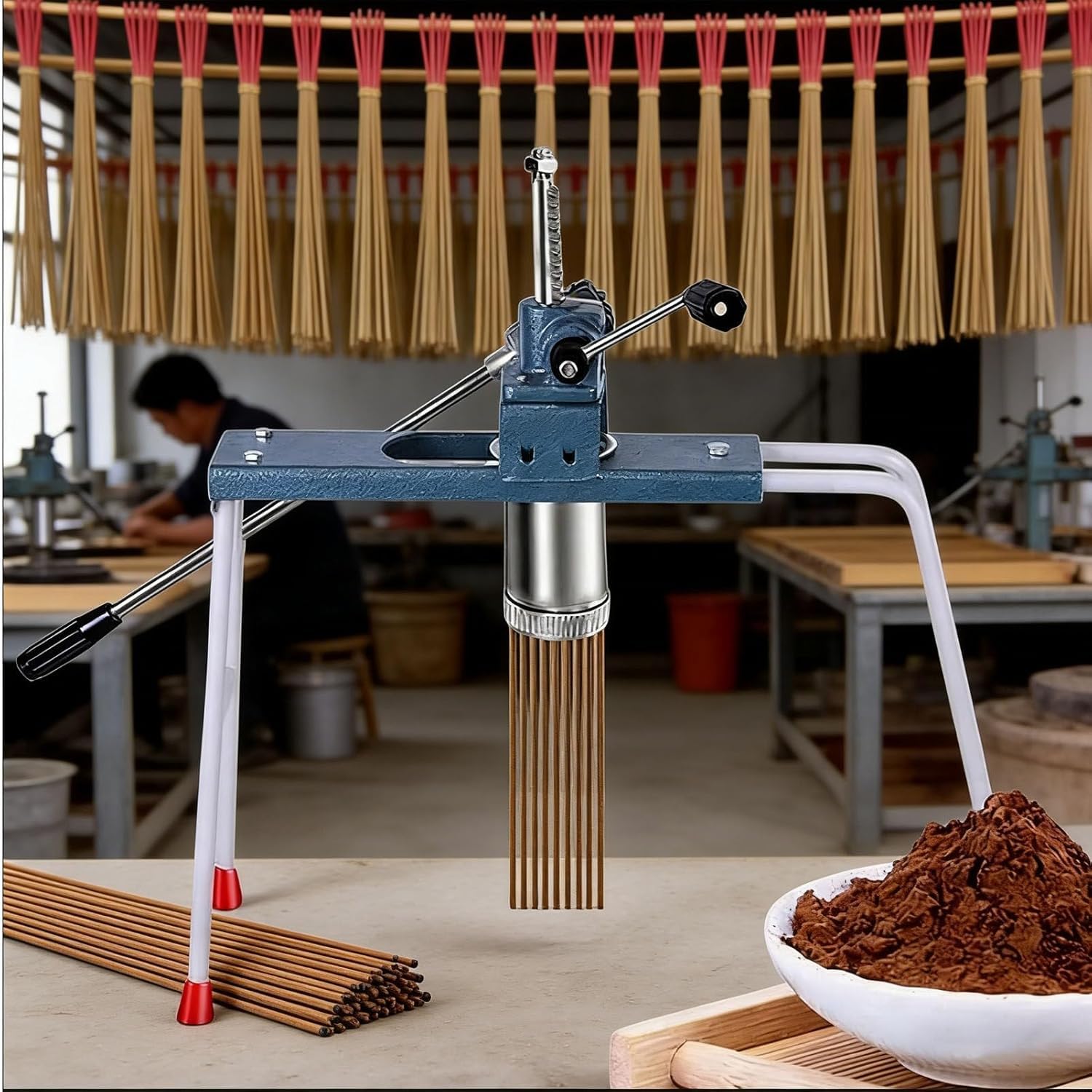 YNIYUJKL Manual Stick Incense Making Machine, Buddha Clay Extruder, Making Tool, With 3 Different Sized Mould Plates, Adjustable Stand 50-56 Cm, For Diy Fragrance Accessory