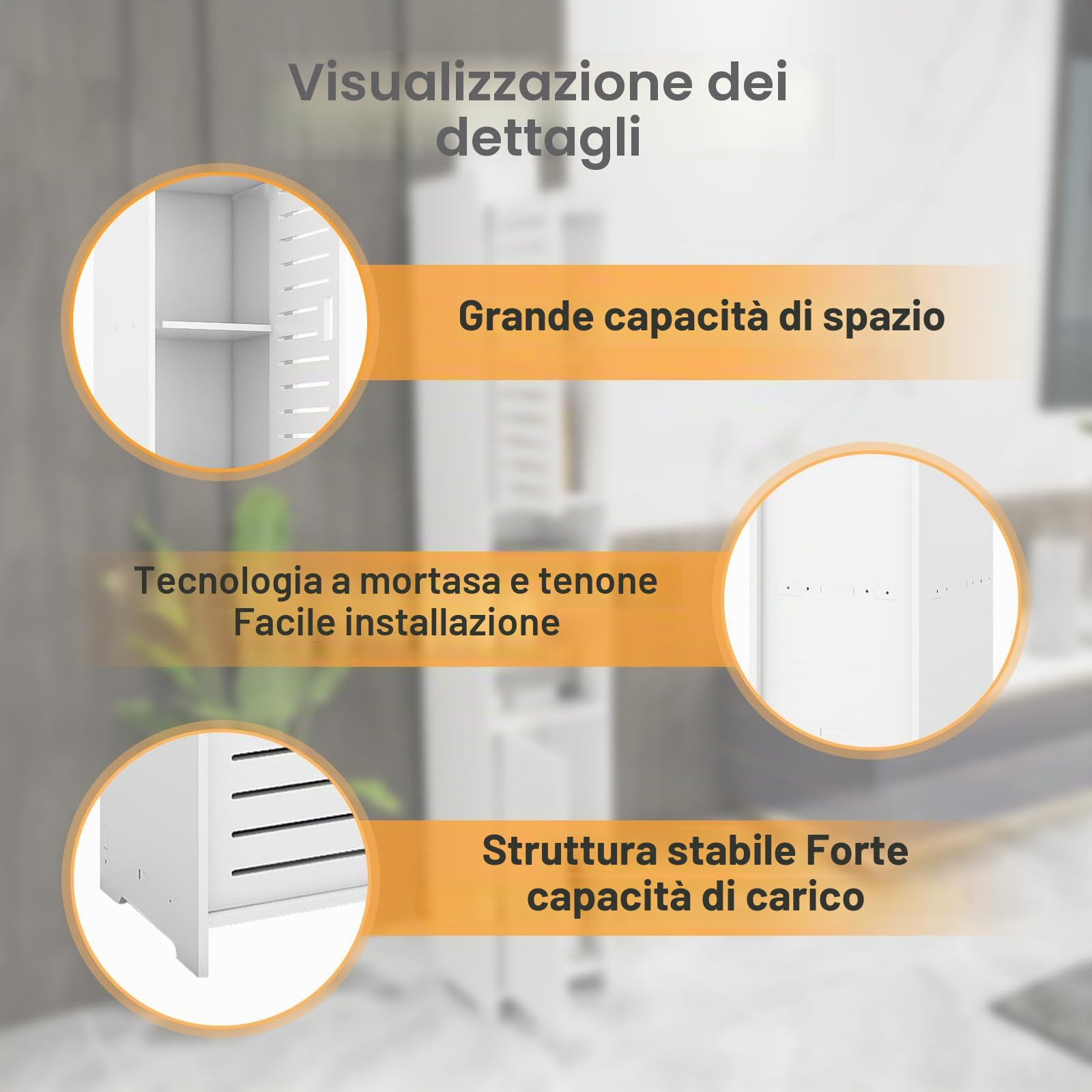 homewell - Armadietto per bagno impermeabile, scaffale da terra per bagno, armadietti alti per bagno, a libera installazione adatto per soggiorno, cucina e bagno, bianco (26 * 22 * 118 cm)