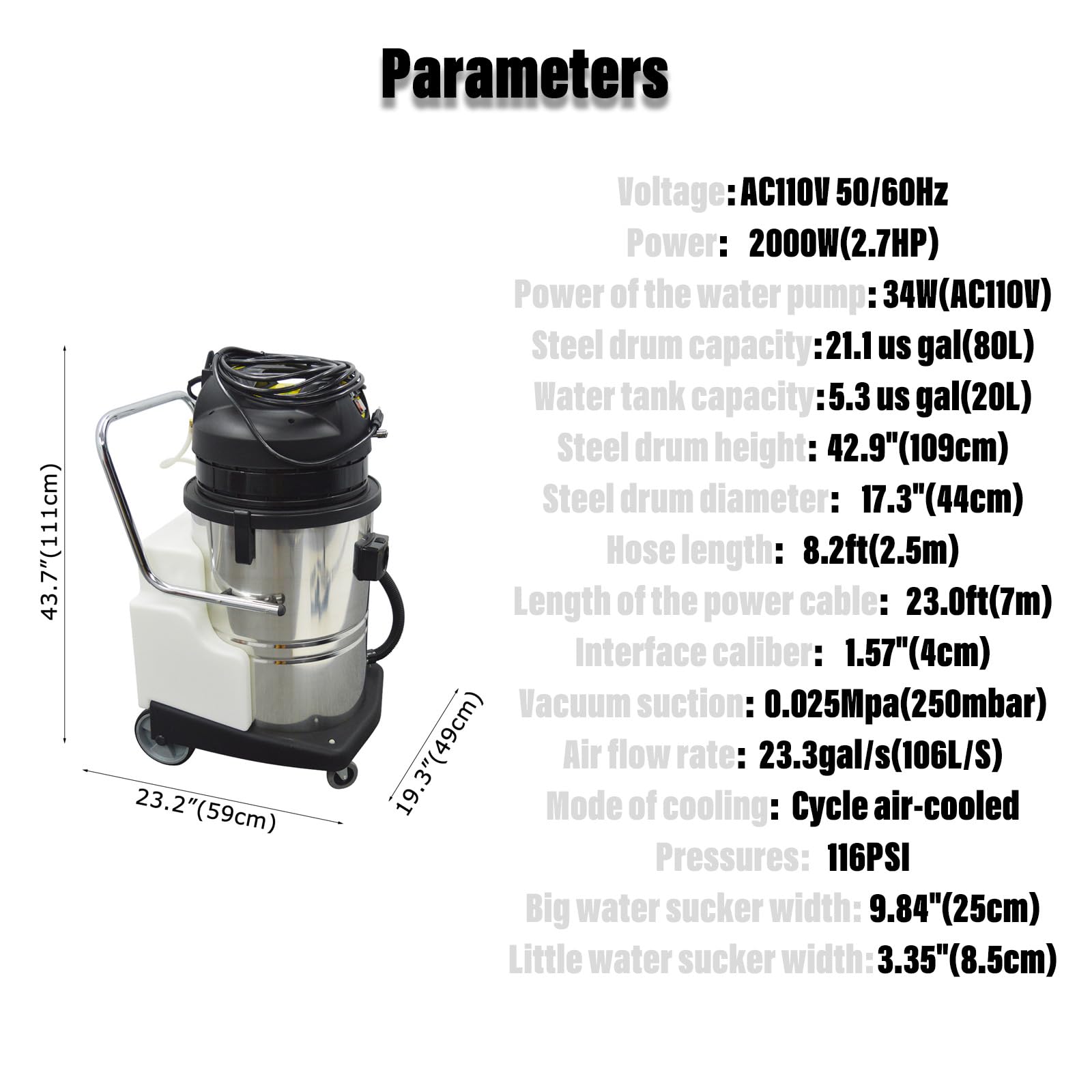 WYDDDARY 80L Wet & Dry Vacuum Cleaner Carpet Cleaner 3IN1 Commercial Multifunction 2000W Carpet Floor Extractor 110V