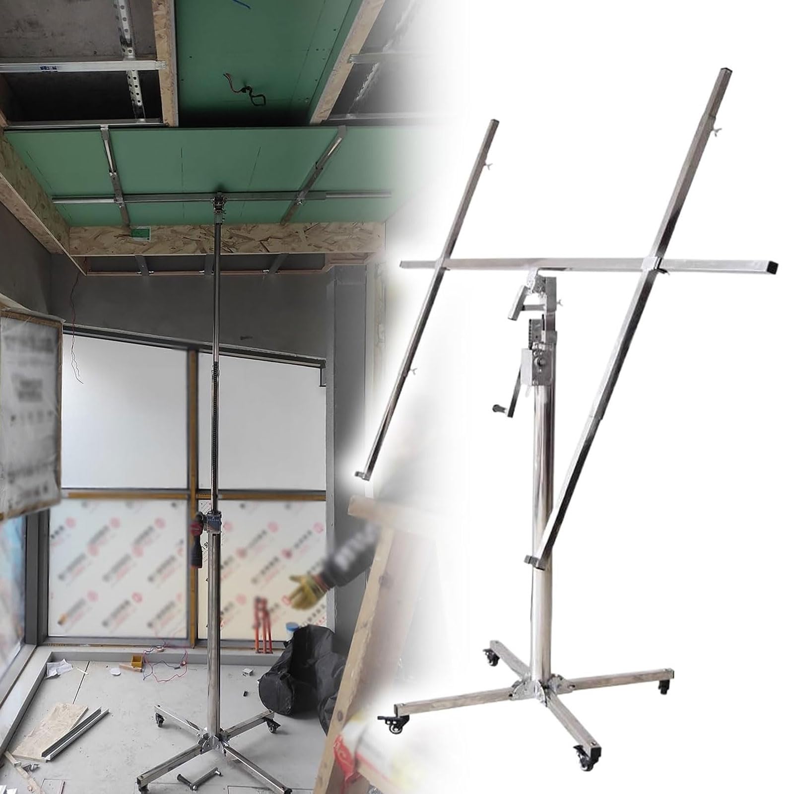 Sollevatore per cartongesso, resistente, regolabile a 360°, con ruote girevoli e braccio estensibile per lavori di bricolage e progetti fai da te