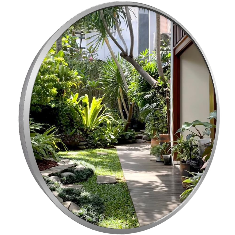 Miroir rond mural avec cadre métal anti-rouille de salle de bain