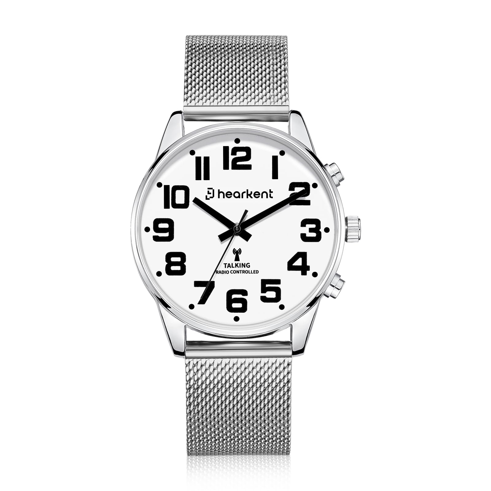 Hearkent Orologio parlante, avviso vocale tedesco, orologio da polso autoregolante, argento, cinturino da 20 mm, Uomini, Classico | Numeri grandi, idea regalo per anziani, ciechi, persone con problemi di vista, allarme incorporato/segnale orario 2309