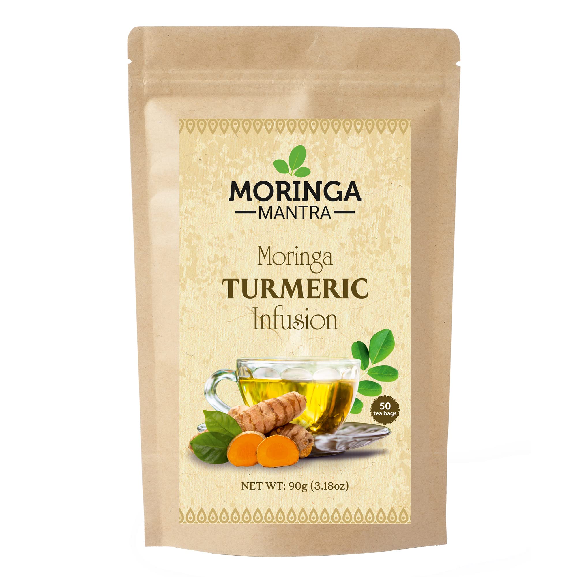 Moringa MantraMoringa Turmeric Herbal Tea Infusion, 50 Enveloped Tea Bags, Organically Grown Moringa