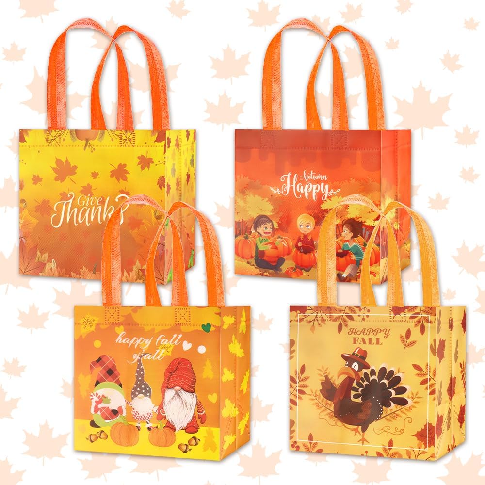 Hying 12PCS Thanksgiving Gift Bags for Gift Wrap Kids, Reusable Fall Themed Gift Bags with Handle Gnome Pumpkin Harvest Grocery Shopping Candy Bags for Autumn Thanksgiving Fall Party Favors Supplies - Image 6