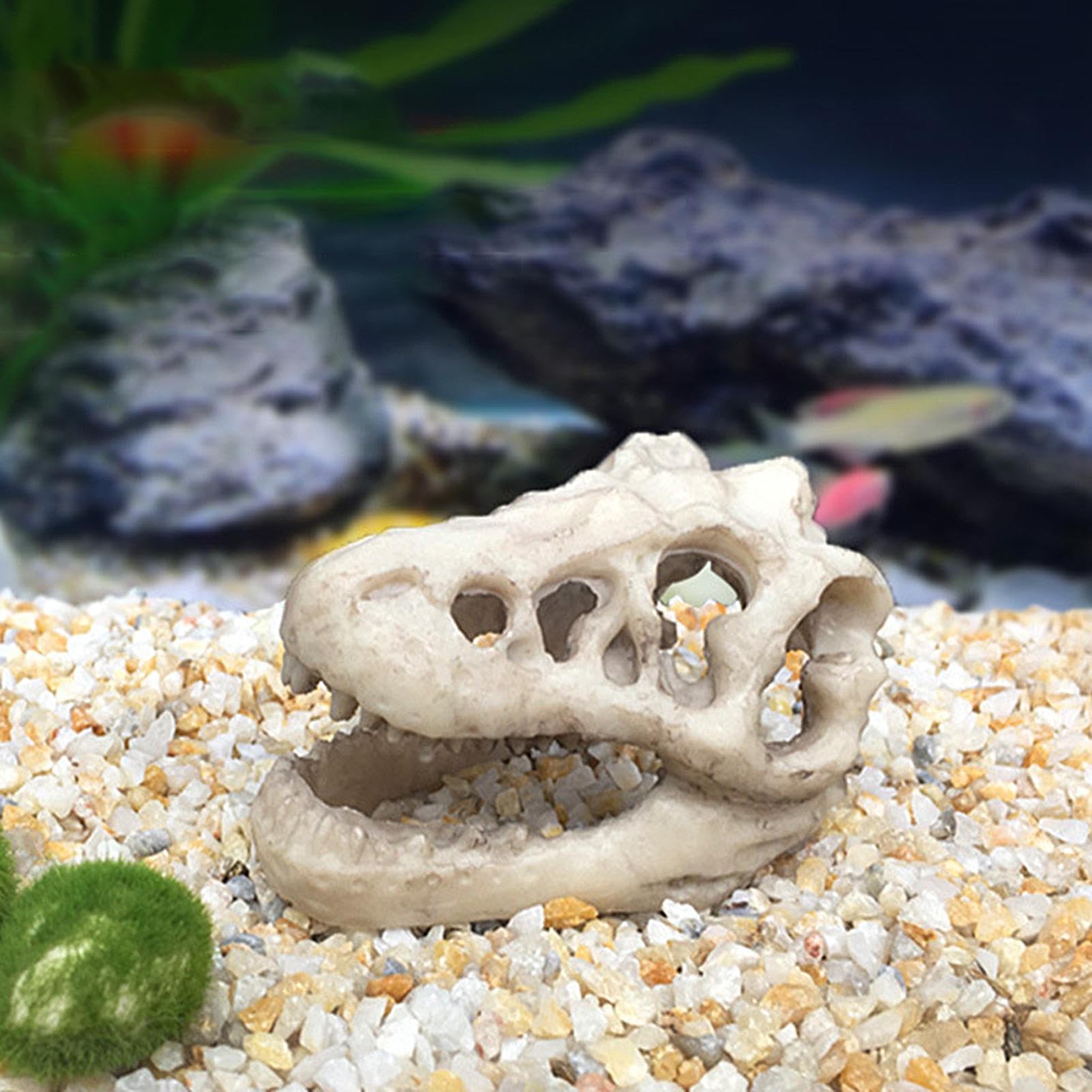 Szkielet dinozaura – realistyczna dekoracja czaszki dinozaura, ozdoba do akwarium z żywicy, uniwersalna dekoracja terrarium do domu, sklepu, akwarium, 8 x 5,41 x 5 cm