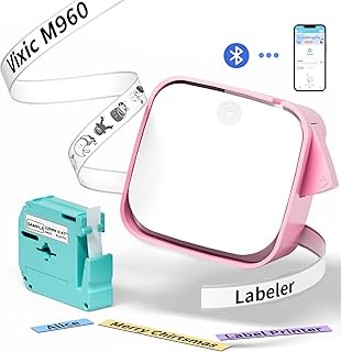 Vixic Label Maker Machine with Tape, M960 Mini Bluetooth Label Printer Inkless Label Sticker Makers Portable Handheld Labeler with Multi-Templates Font&Icon, Rechargeable for Office Home Organizing