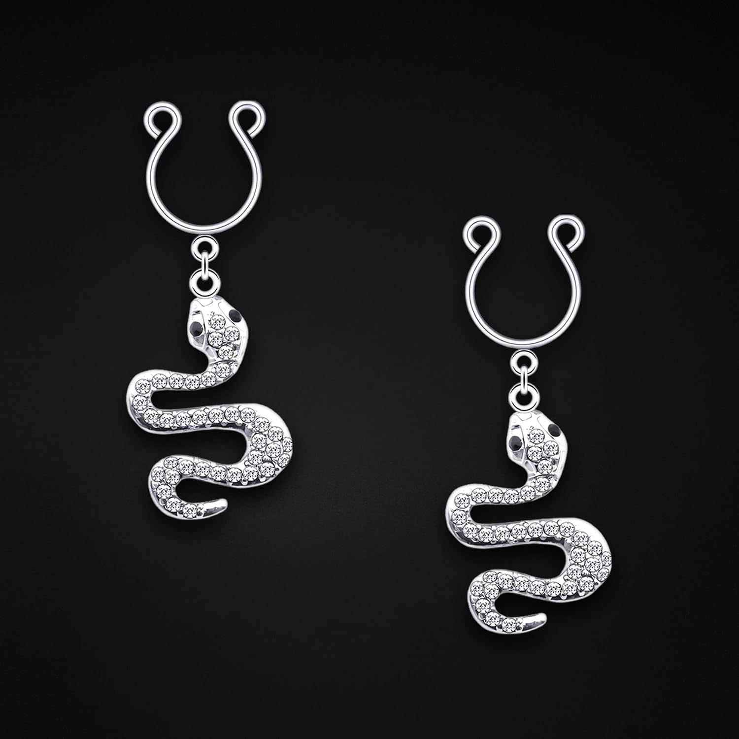 Silver Plated Nipple Clips with Crystal Snake, BDSM Erotic Jewelry Nipple Weights Sexy Piercing Fake Ring No Piercing Clips