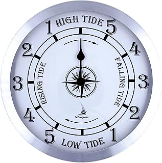 Nautical Clock, 10 Inch Tide Clock, Aluminum, Silver, Wall Mount, Battery Powered, Silent