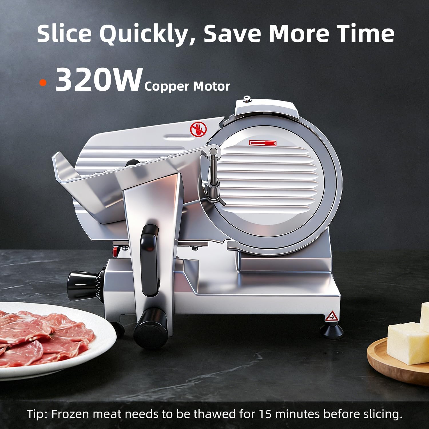 Commercial Meat Slicer, 12 inch 320W Frozen Meat & Deli Slicer, Premium Carbon Steel Blade with Built-in Sharpener, 0-0.6 inch Adjustable, Semi-Auto for Commercial and Home Use