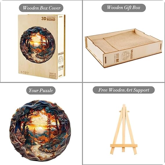 Wooden Puzzles Adults, 3D Winding Road Wooden Puzzles 200 Pieces, Unique Animal Shaped Wood Challenging Jigsaw Puzzles Gifts for Adults, 11.4x11.4in