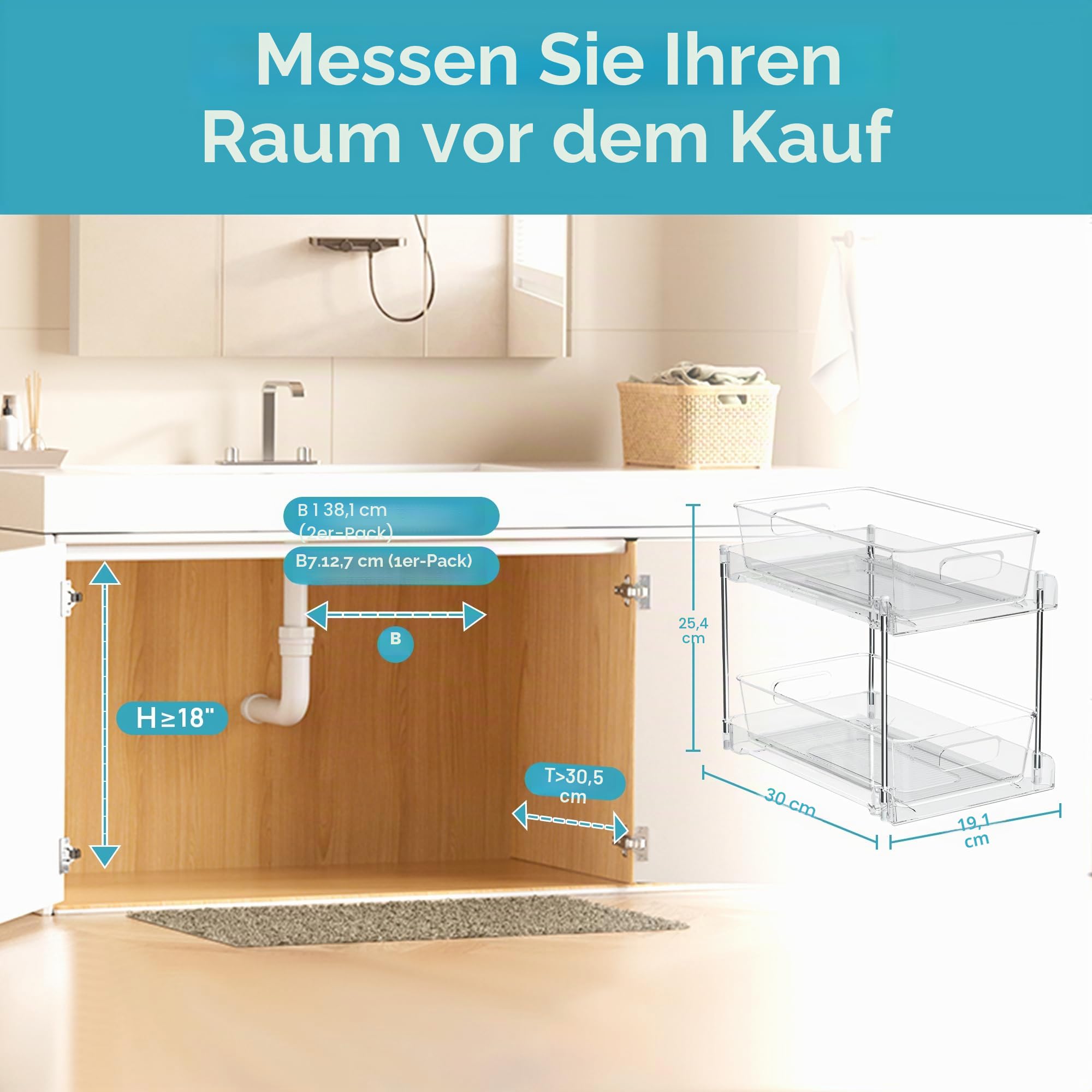 Vtopmart Multifunktionale Spülschrank Organizer, 2 Pack Küchenschrank, Doppelschicht Unterschrank für Spüle, Küche, Badezimmer, Schließfach