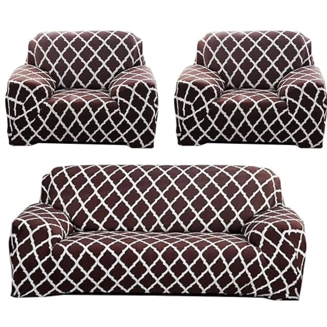 Super Soft Velvet 5 Seater Sofa Cover Set (3+1+1) - Elastic Fitted Furniture Dot Print Protector Slipcover - Heavy Duty Polyester Fabric for Living Room, 69 x 27 Inches, Design11-image-17