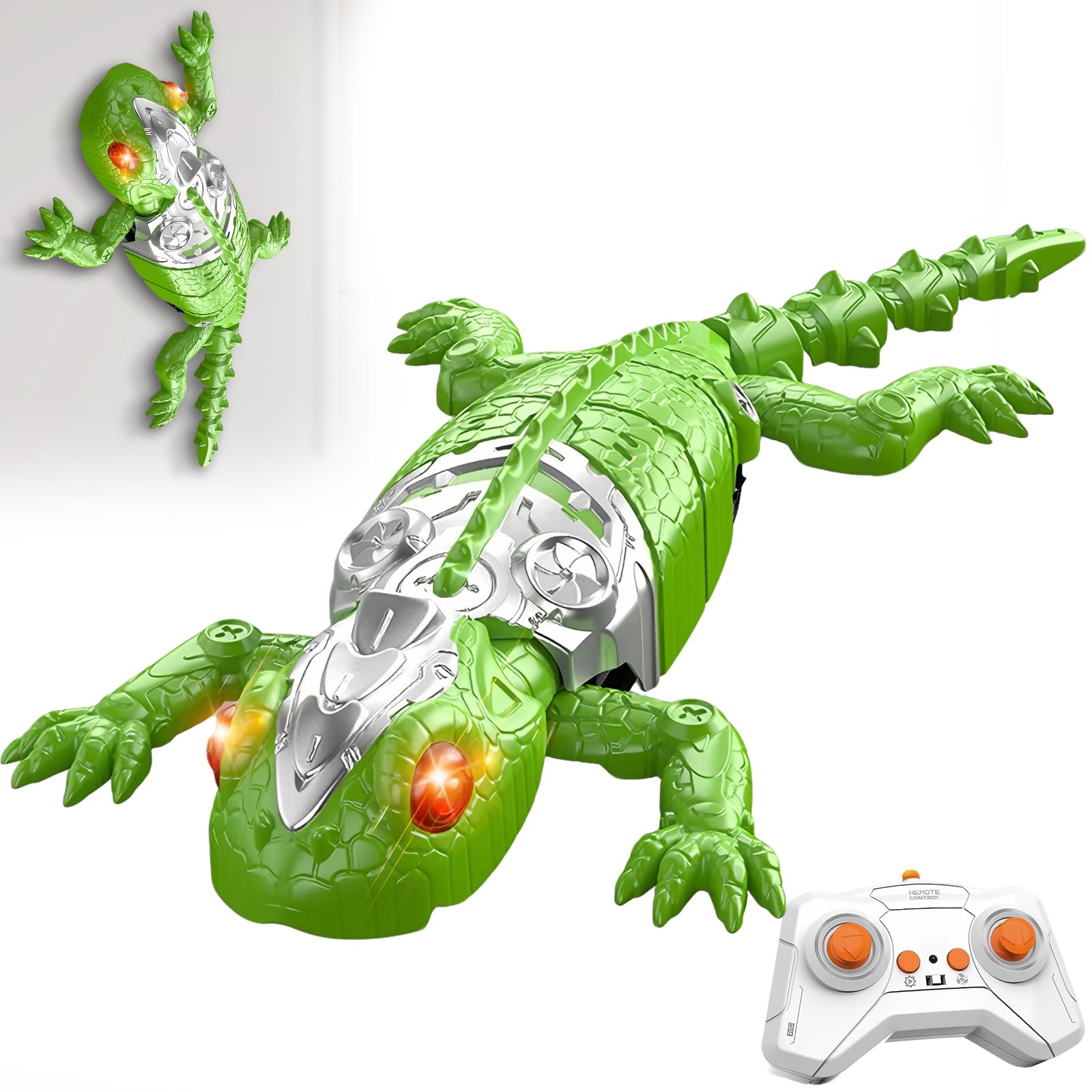 Gecko Wandflitzer, 360 ° Rotation Ferngesteuerter Gecko, Wänden Decken Entlang Krabbelt, Leuchtenden LED-Augen, Realistische Bewegungen, Interaktives Roboter Spielzeug Geschenk für Kinder