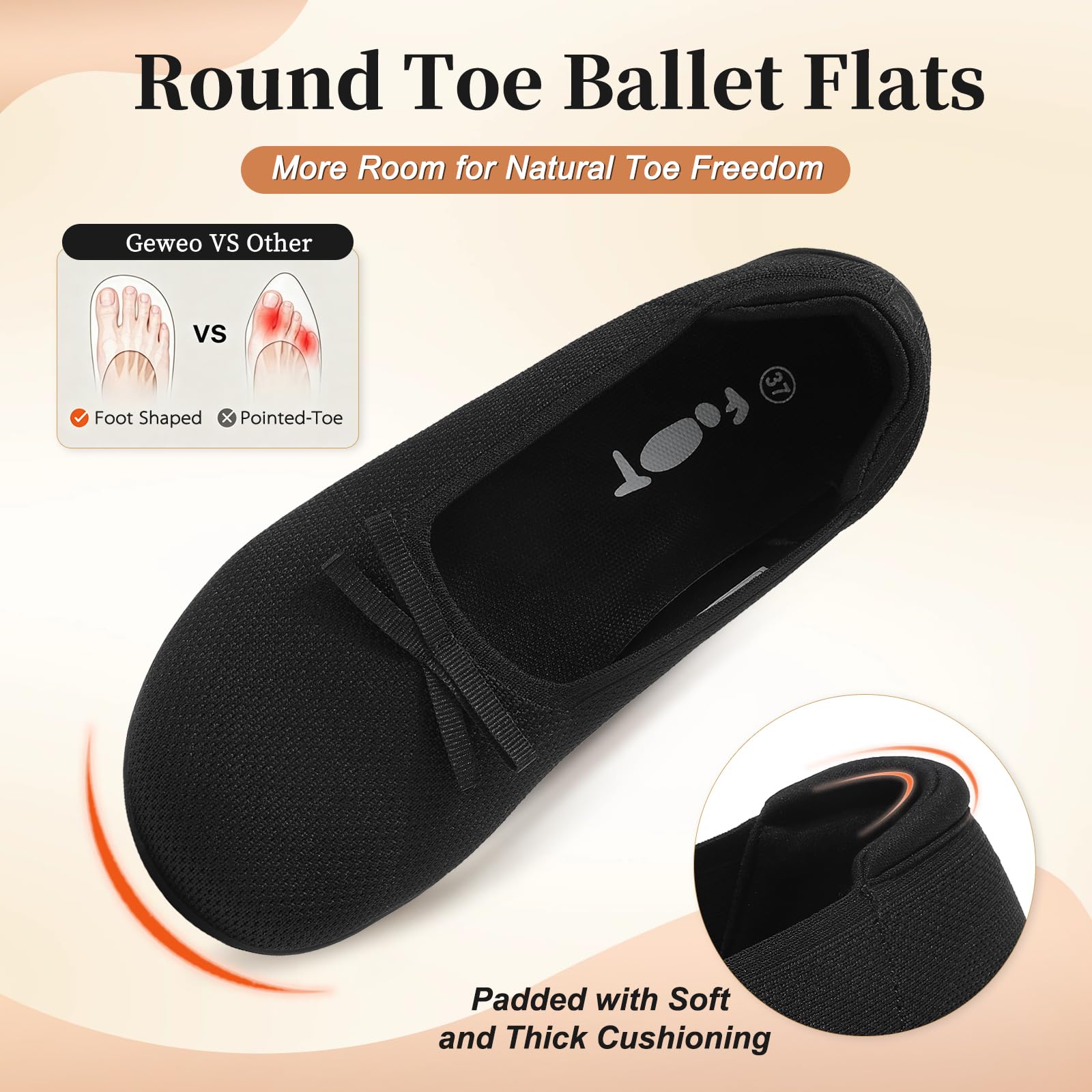 Geweo Barfuß Ballerinas Damen Barfußschuhe Slip On Sommerschuhe Breite Füße Atmungsaktiv Waschbare Herausnehmbare Einlegesohle Flache Leicht Flexibel