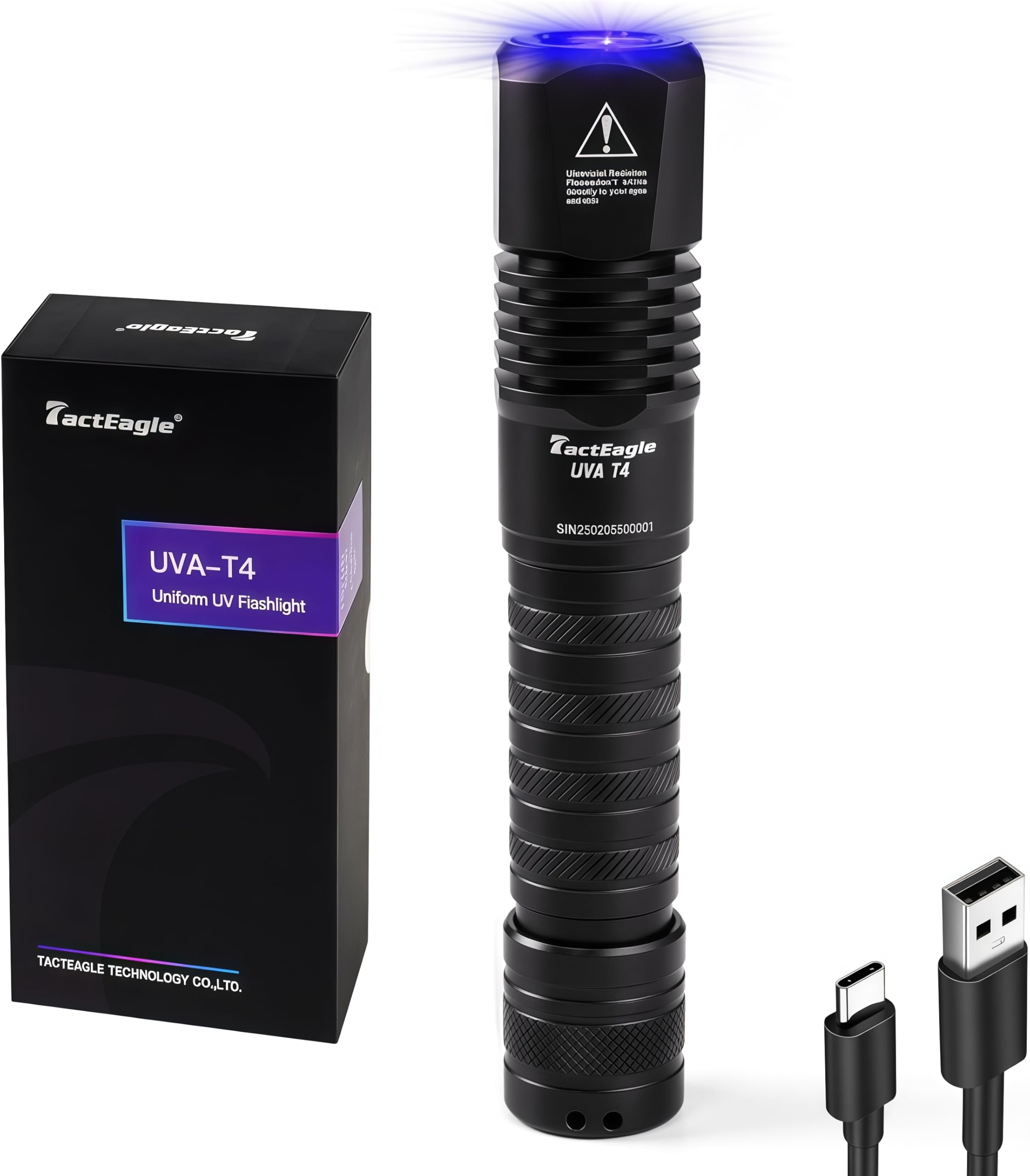 TactEagle UV Flashlight Rechargeable, 365nm UV Light, Professional Blacklight Flashlight, High Powered Black Light for Leak Detection, Pet Urine