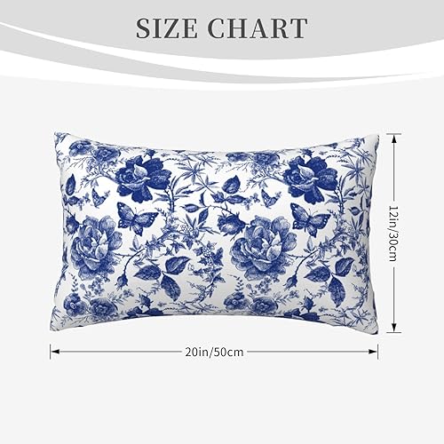 Miniatura 2 de Juego de 2 fundas de almohada de porcelana azul y blanca con diseño floral de mariposa de 12 x 20 pulgadas, fundas de almohada vintage de estilo