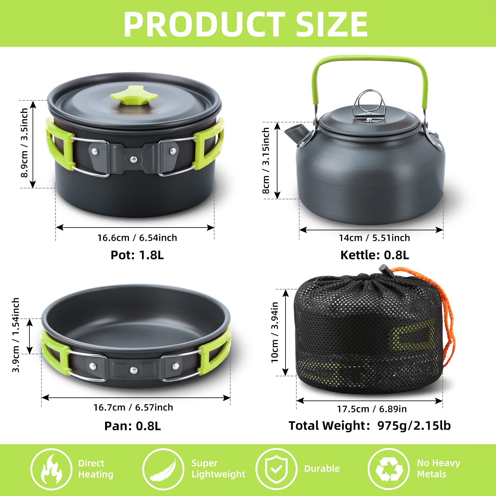 Campingservies, 16-delige Kookset Met Waterkoker, Campingpan En Pan Planken Koken Meten Eten Voor Buiten Wandelen Picknicken Barbecue 2 3 Pers 1