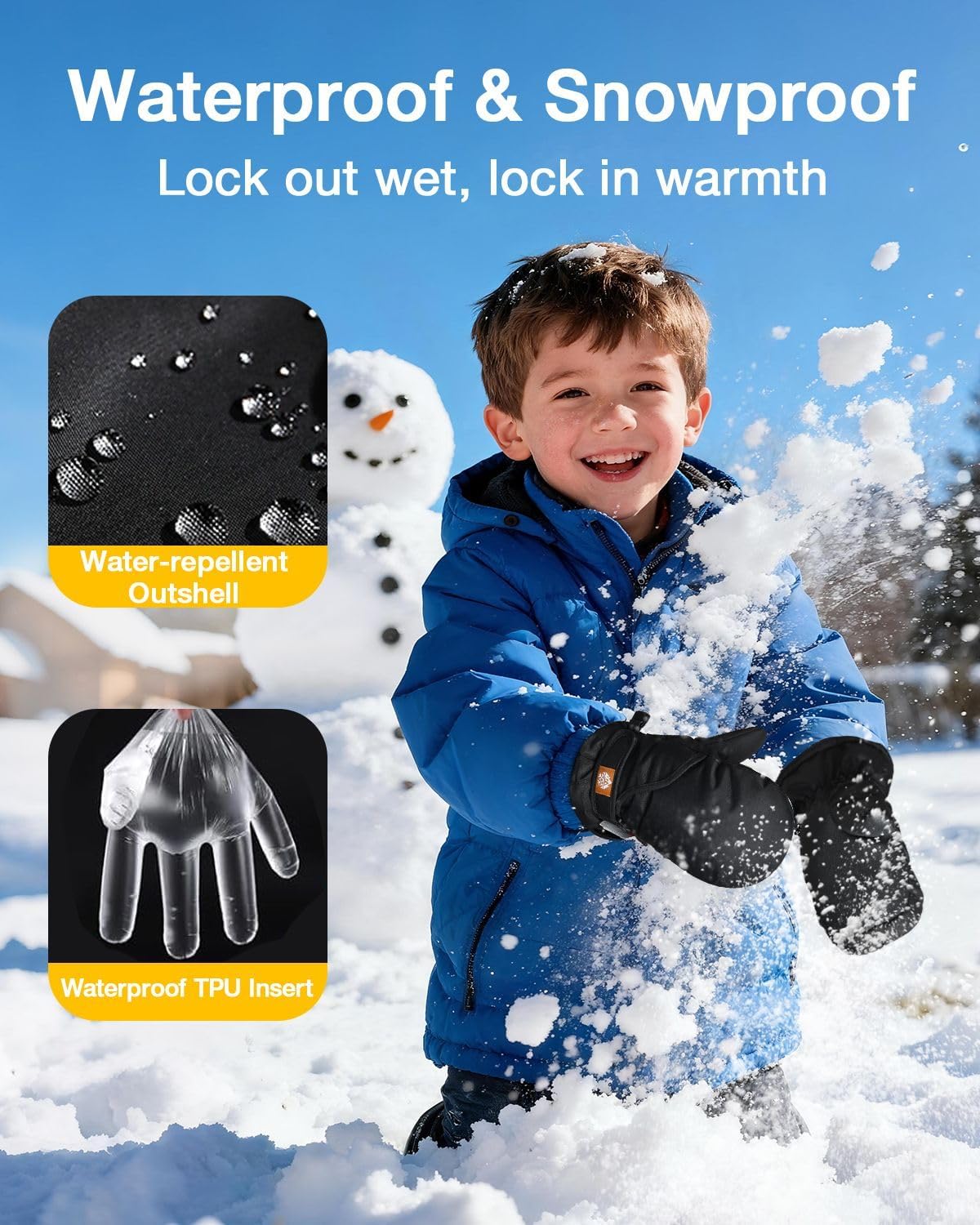 RIGWARL Kids Mittens with Easy-on Cuff, Waterproof Ski Snow Mittens for Boys Girls Toddler 3M Insulated for Skiing Sledding - Image 4
