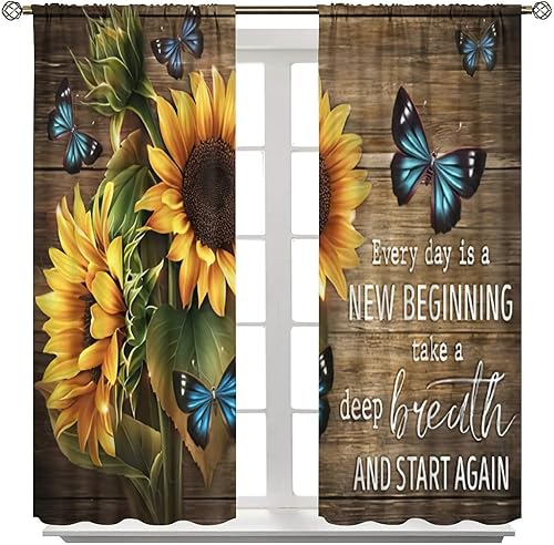 Miniatura 8 de Cortinas retro de girasol, plantas, mariposas y flores, rústicas, de granja, decoración de tablero de madera, tratamiento de ventana para cocina,