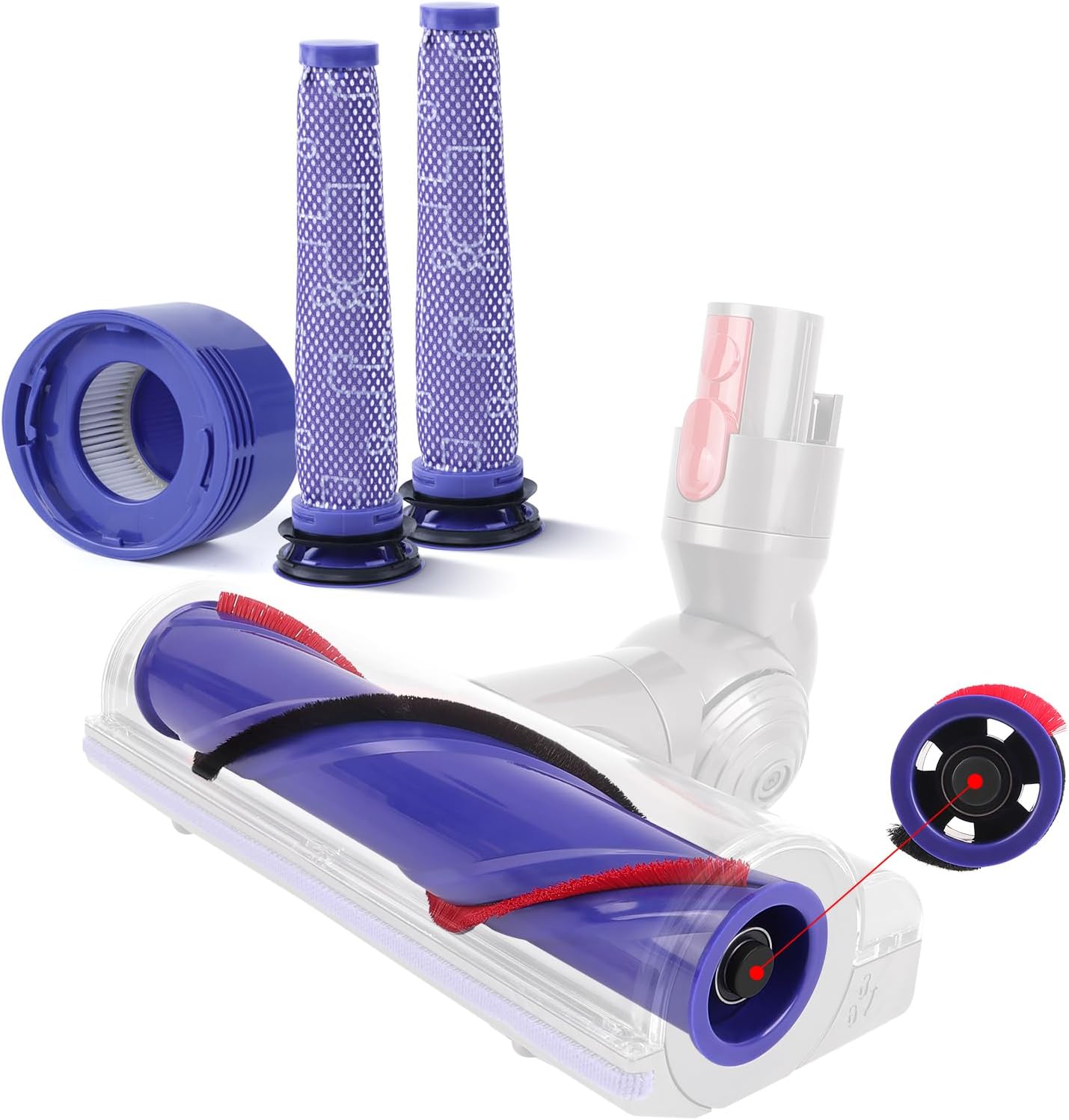 Roller Brush + Pre&Post HEPA Filter Combo Compatible with Dyson V7 Vacuum Cleaner