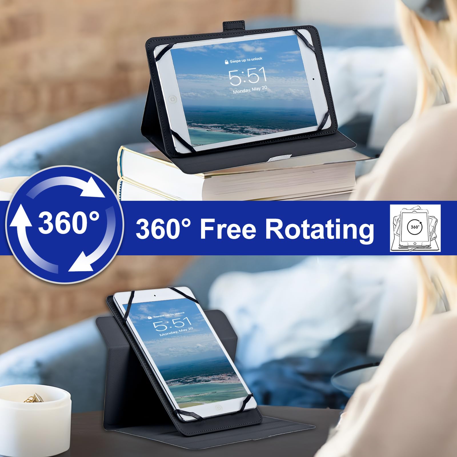 Universal-Schutzhülle für Android-Tablets von 26,7 - 29,8 cm (10,5 - 11,5 Zoll), 360 Grad drehbar, Multi-Winkel-Ständer, PU-Leder, universelle Schutzhülle für alle Tablets von 26,7 - 29,8 cm,