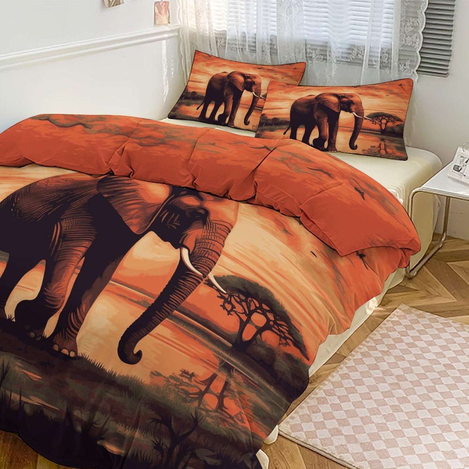 Parure de lit éléphant couette 228x228 cm avec 2 taies d'oreiller