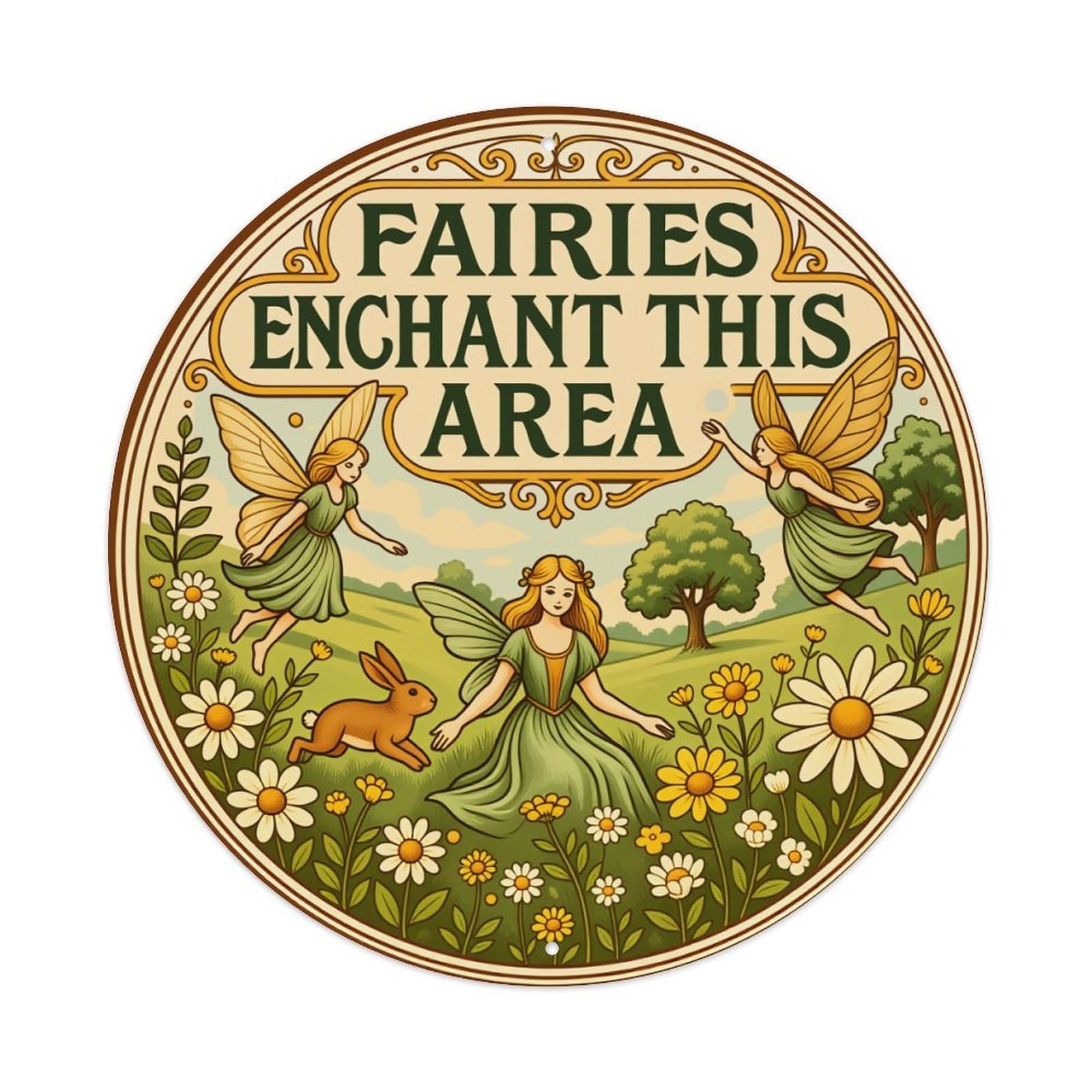 Fairies Enchant This Area Round Tin Sign Vintage Style Metal Sign Home Bar Garden Wall Plaque Decor Metal Poster 8x8 Inch
