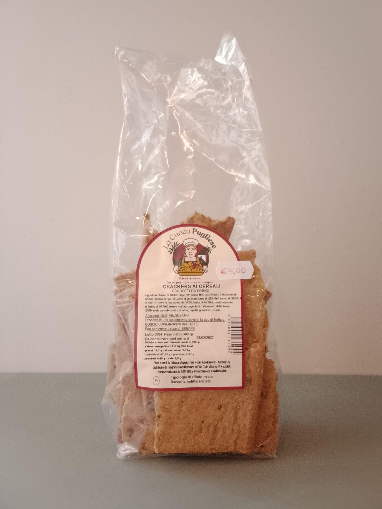 La Cuoca Pugliese - Crackers ai Cereali Croccanti, crackers artigianali pugliesi, con farina multicereale e semi selezionati, confezione da 300 g, specialità da forno pugliese