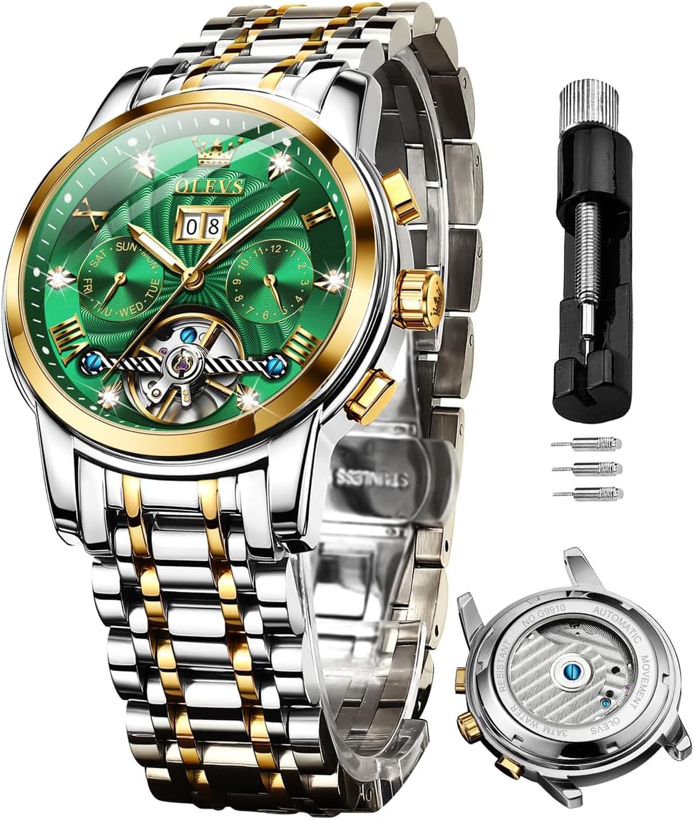 OLEVS Skeleton Watches for Men Luxury Diamond Wristwatch