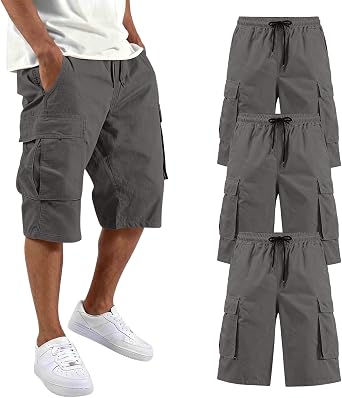Men Shorts Pack Mens Cargo Shorts Athletic Walking Summer Workwear with Multi Pockets Ripstop Lightweight Capri Outdoor Fishing Pantalones Cortos para Hombre Dark Gray S